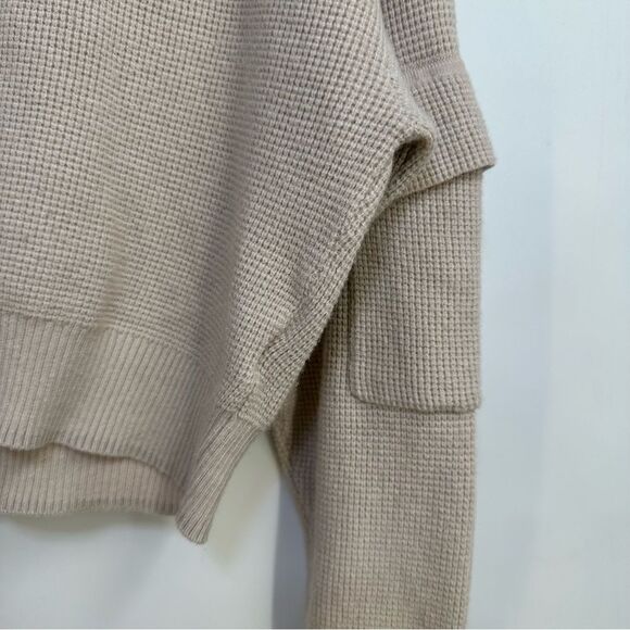 Sage & Stone XS Oversize Stretchy Cropped Tan Crew Neck Lightweight Sweater - Picture 3 of 7
